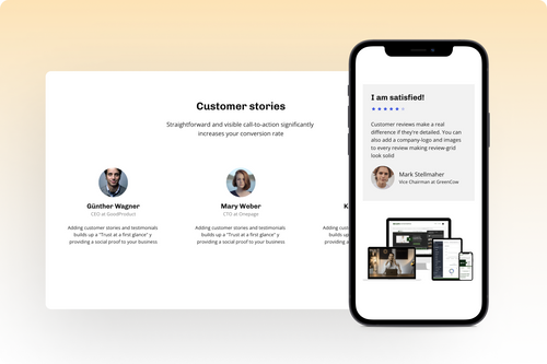 Customer reviews template in Onepage.io 